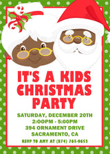 Christmas party invitation with Santa theme and personalized party details