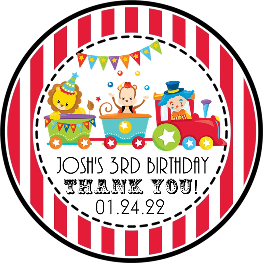 Personalized circus party favor sticker
