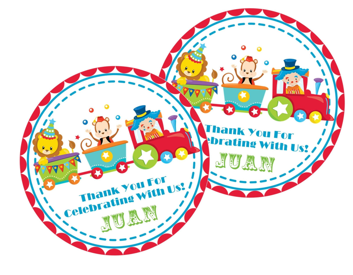 Circus animal thank you label for party favors