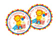 Circus lion birthday sticker with popcorn and balloons