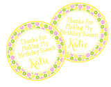 Citrus slice birthday sticker with pink yellow and green fruit