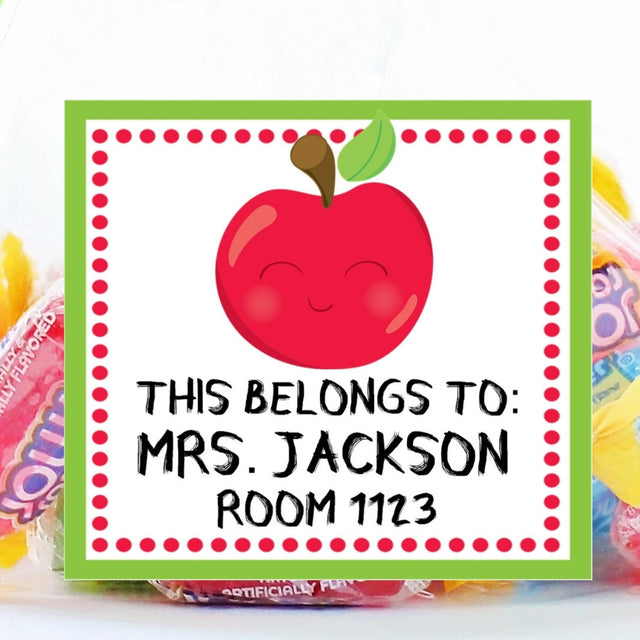 Classic apple square back to school name labels with personalized name