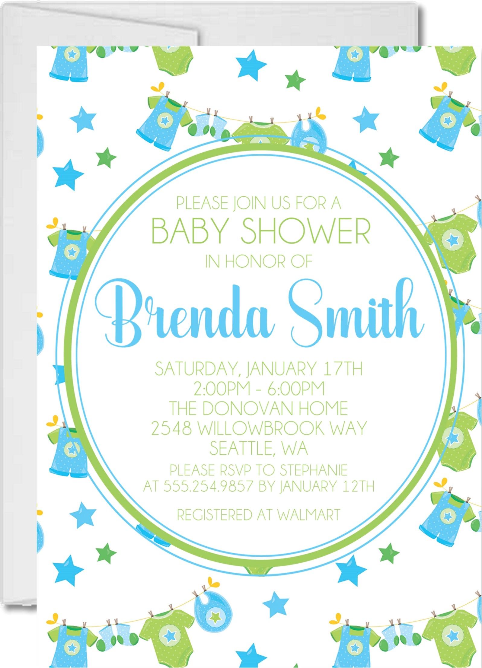 Clothesline Baby Shower Invitations