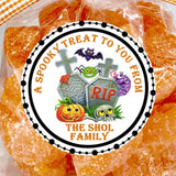 Colorful Halloween sticker with cute fall illustrations and festive border