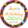 Colorful birthday party favor sticker with bright design