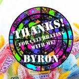 Colorful paint splatter paintball birthday sticker