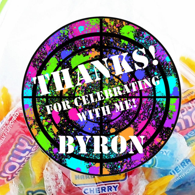 Colorful paint splatter paintball birthday sticker