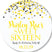Confetti birthday sticker with yellow and gray colors and circular layout