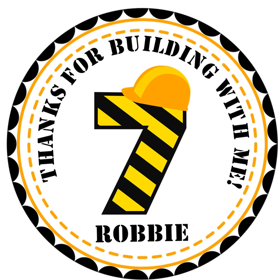 Construction Birthday Stickers – Personalized Age & Hard Hat Theme