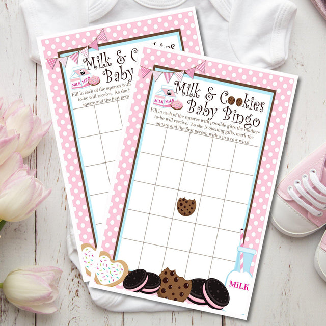 Cookies and milk baby shower bingo printable game card