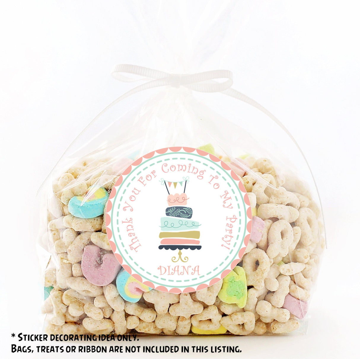 Coral and mint girls cake birthday sticker design