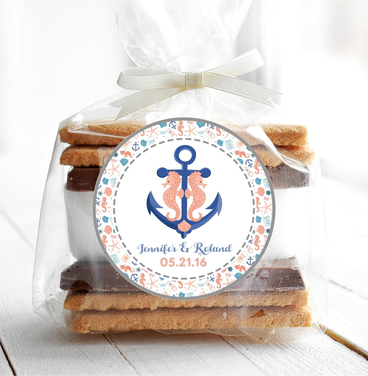 Coral navy beach wedding sticker