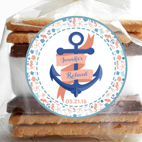 Coral ribbon anchor wedding sticker