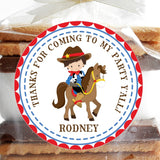 Cowboy birthday sticker with brown horse