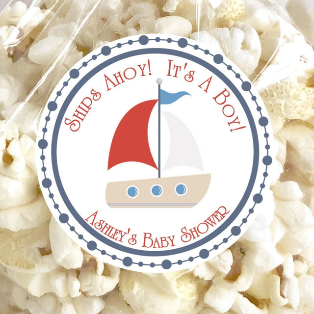 Cream and red sailboat baby shower sticker