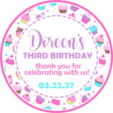 Cupcake birthday sticker with dessert theme and custom name