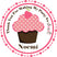 Cupcake party favor sticker with strawberry topping and personalized name