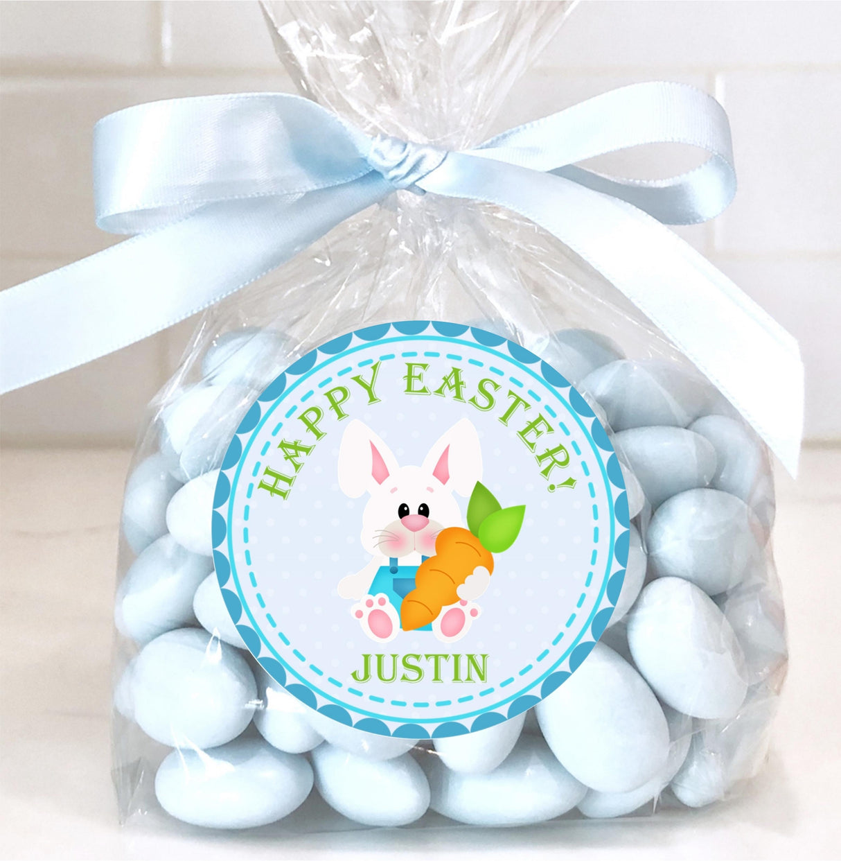Custom Easter favor label with bunny carrot design