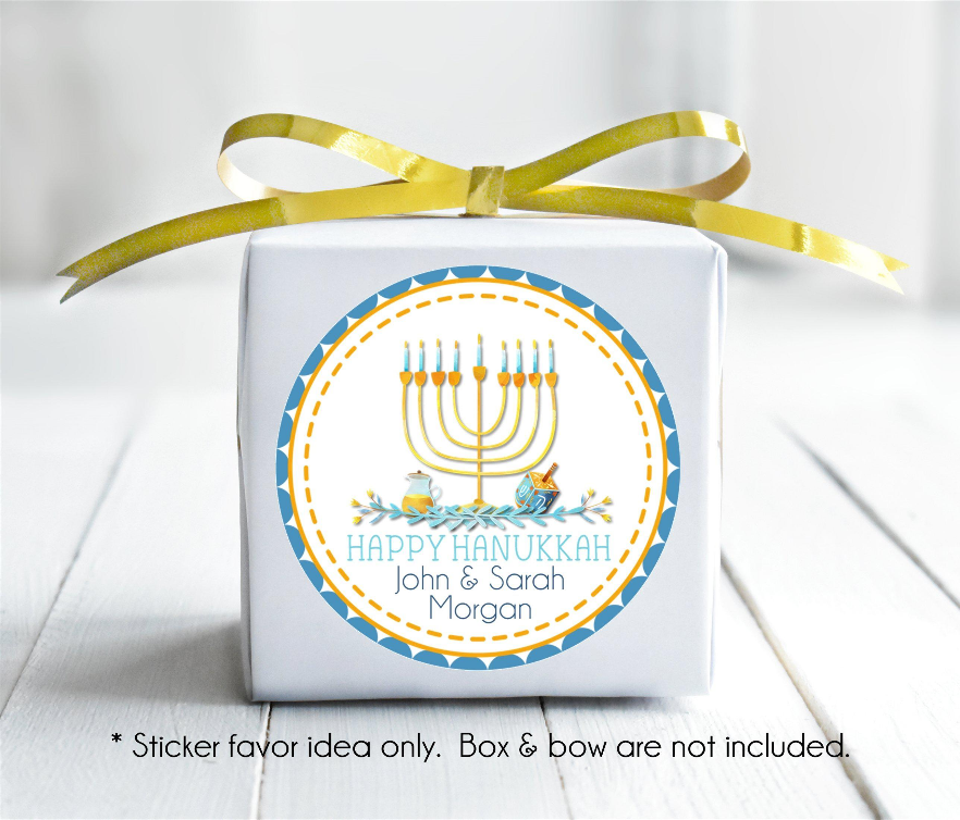 Custom Hanukkah holiday stickers with family name