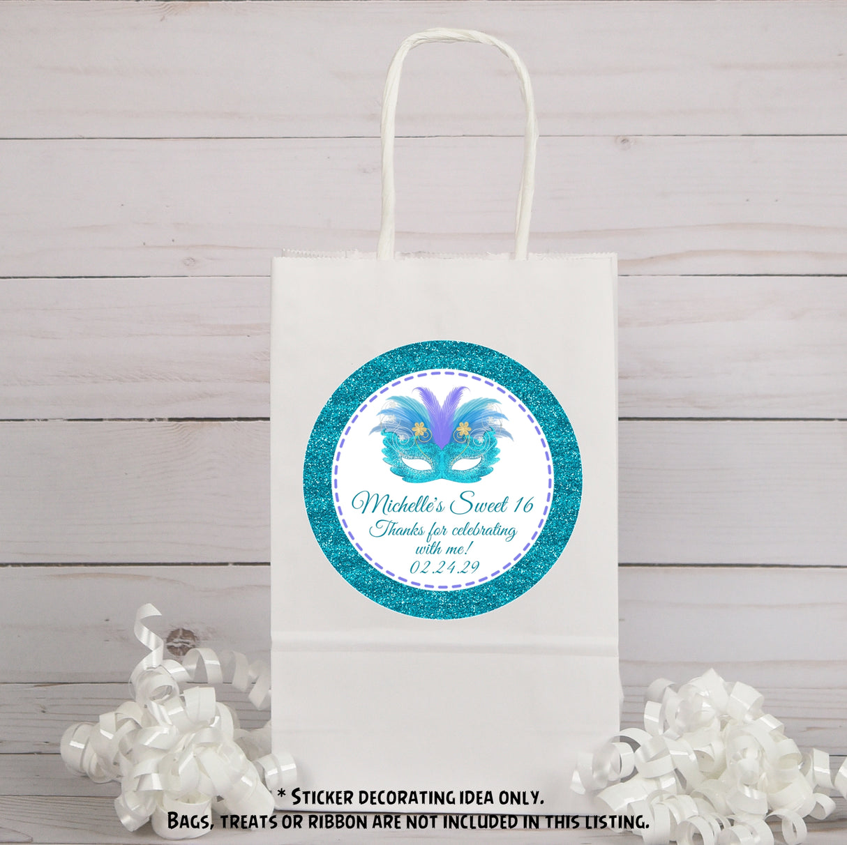 Custom Sweet 16 sticker with turquoise masquerade theme