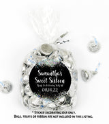 Custom black confetti Sweet 16 party sticker