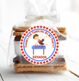 Custom boys gymnastics treat bag sticker design