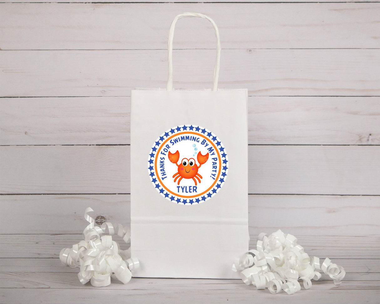 Custom crab birthday sticker with name and date