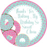 Custom donut party favor label with colorful donut artwork