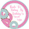 Custom donut party favor label with pastel donut artwork