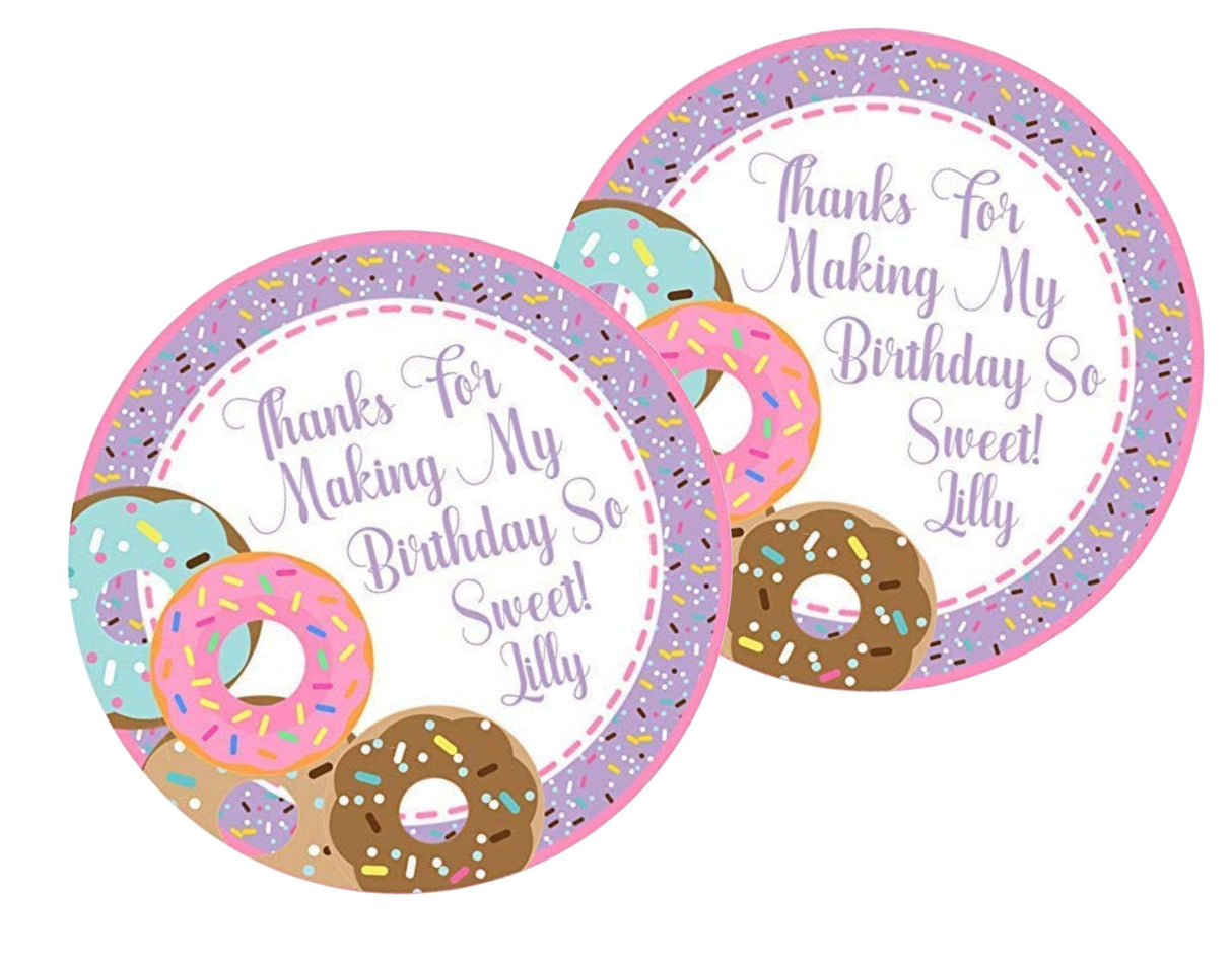 Custom donut party favor label with personalized name