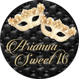 Custom gold mask sticker with printed-effect glitter details