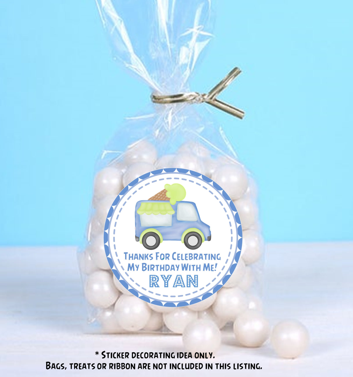 Custom pastel blue ice cream truck sticker with name