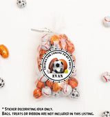 Custom sports theme favor label with child’s name Evan