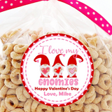 Cute Valentine gnomes holding hearts on pink classroom sticker