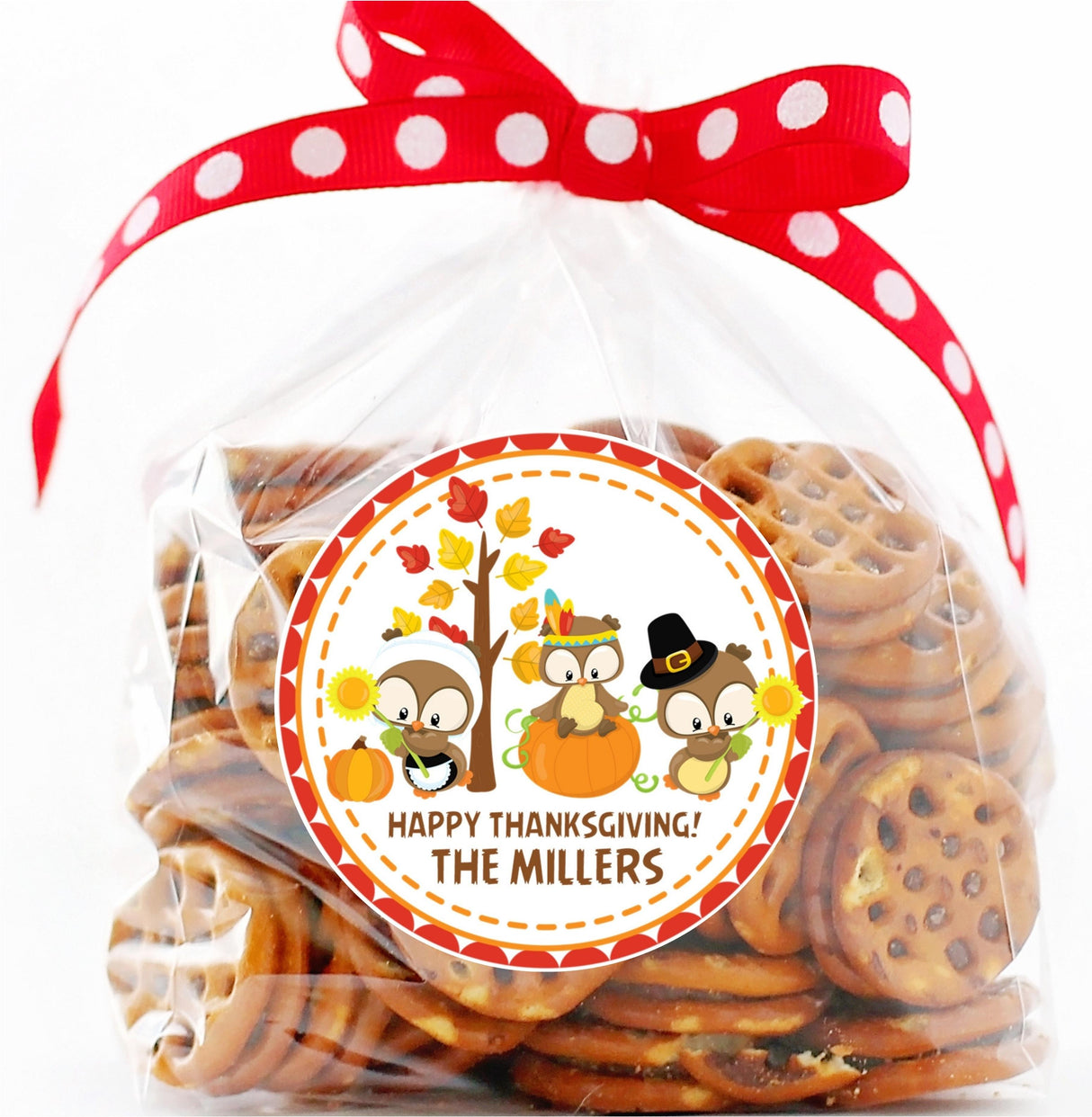 Cute autumn owl Thanksgiving sticker for seasonal party favors