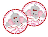 Cute elephant Valentine label with hearts