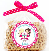 Cute girly tea theme birthday sticker with custom name