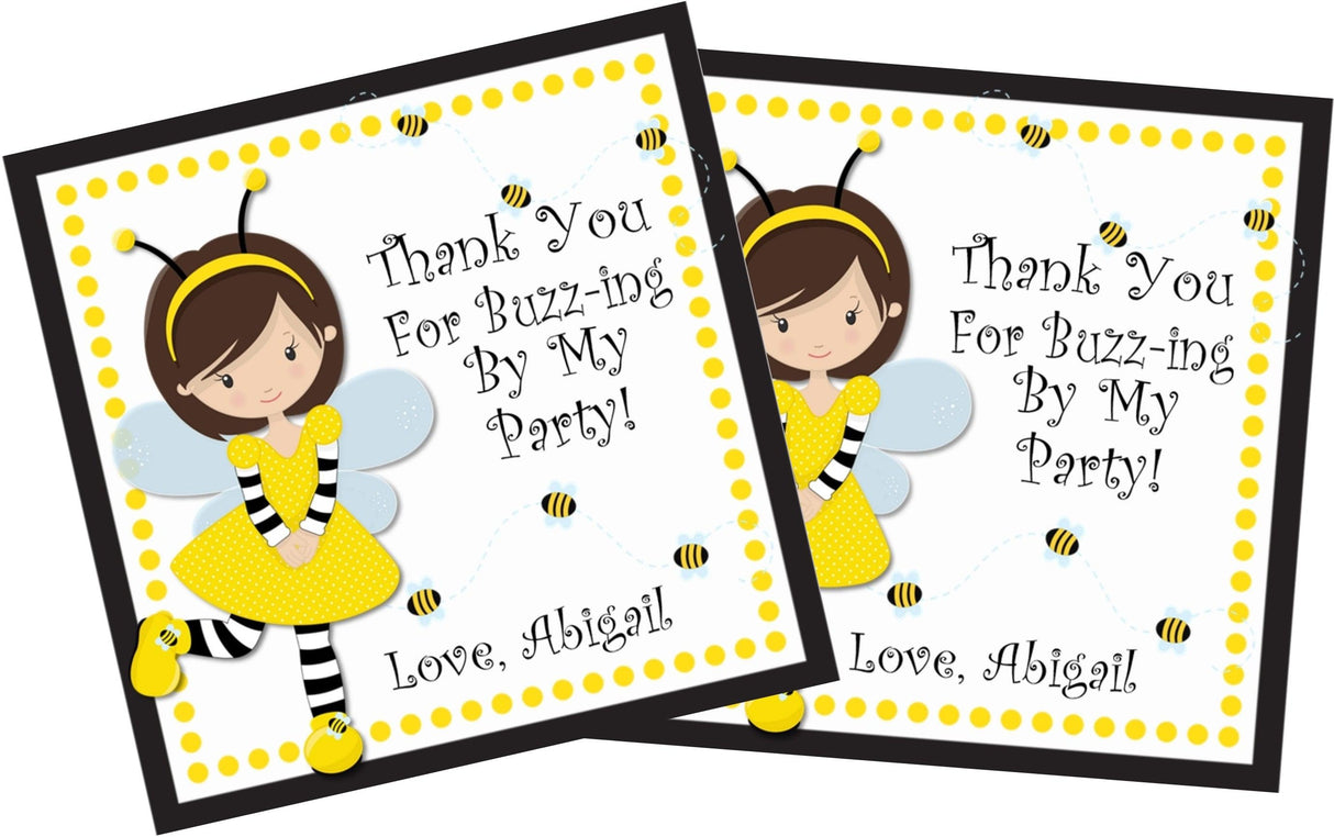 Cute honey bee party favor sticker for girls with buzzing theme