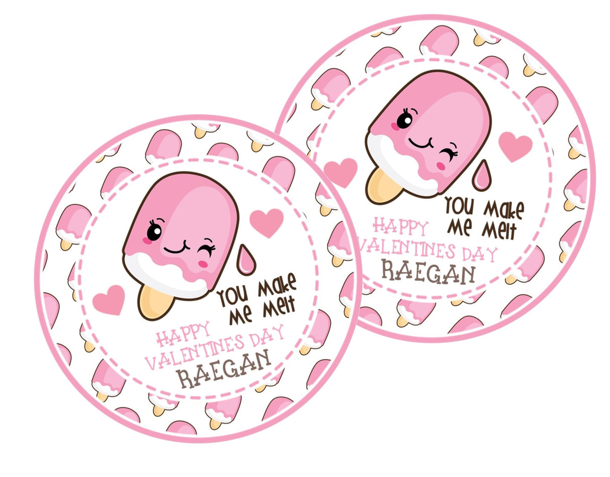 Cute ice pop Valentine label personalized with name