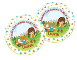 Cute outdoor adventure sticker featuring girl camper design