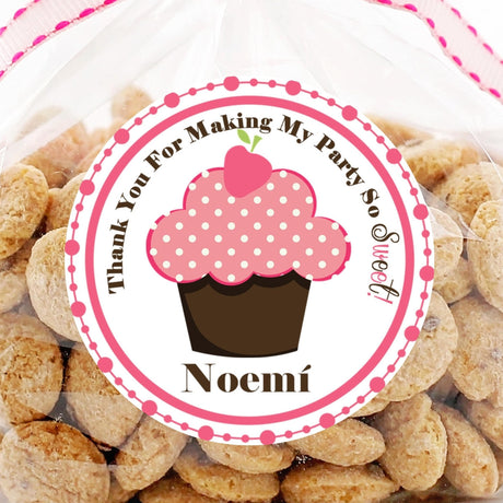 Cute pink cupcake party favor label