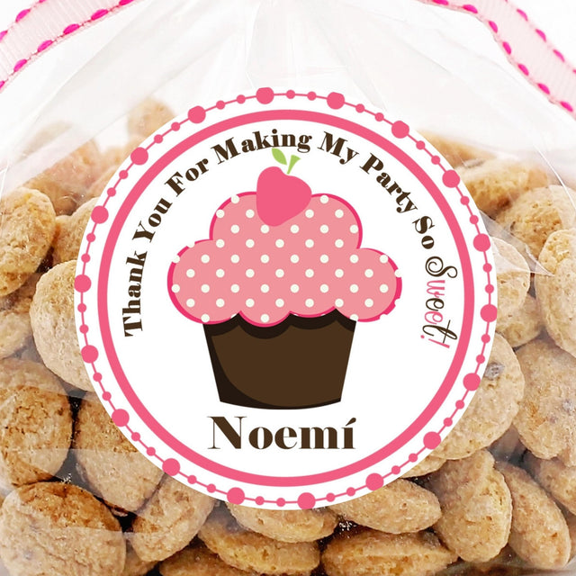 Cute pink cupcake party favor label