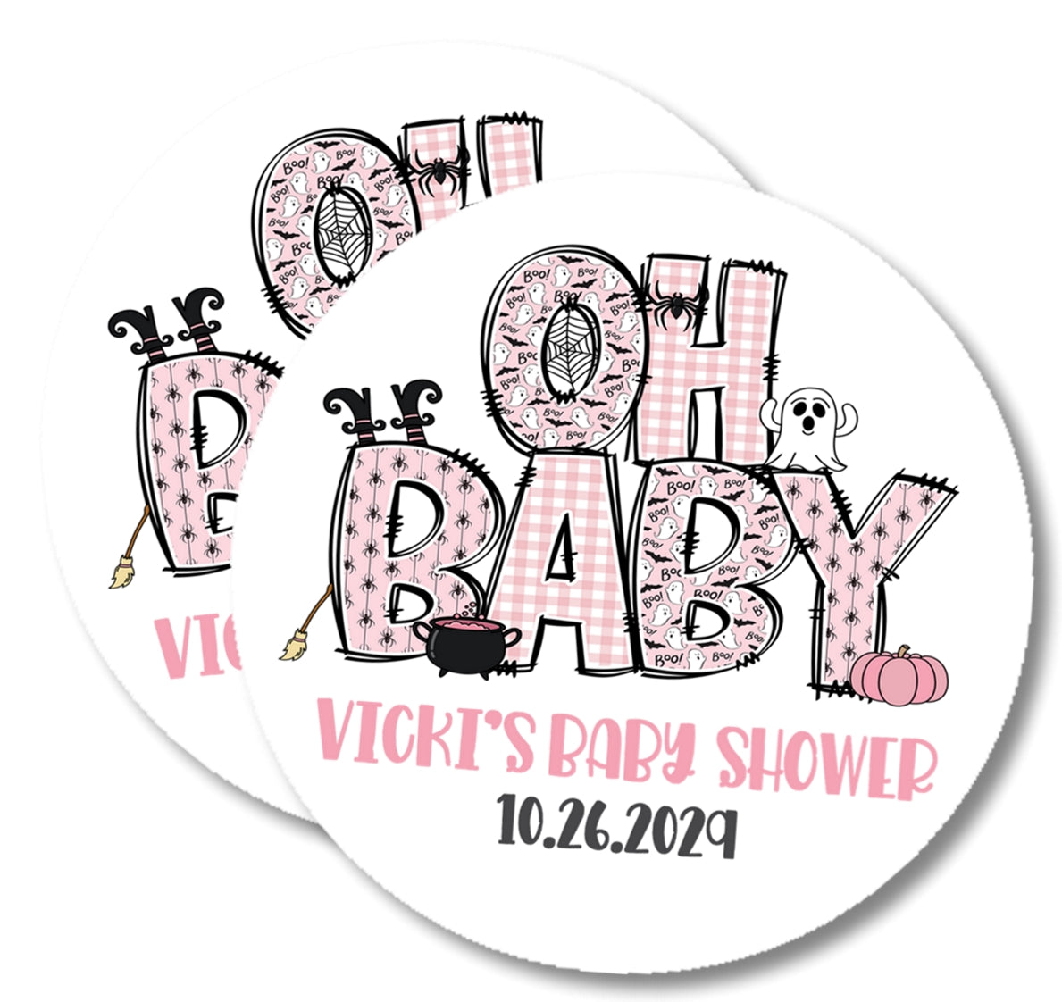 Cute pink gingham Oh Baby favor label