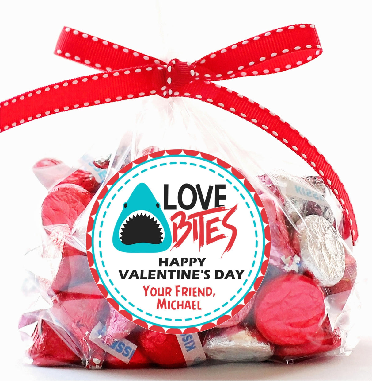 Cute teal shark Valentine favor sticker
