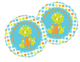Cute triceratops birthday favor label with bright border