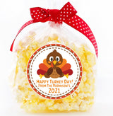 Cute turkey Thanksgiving sticker designed for party favor bags