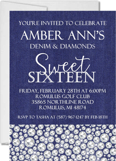 Denim And Diamonds Sweet 16 Party Invitations