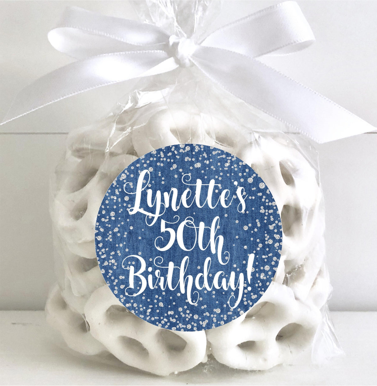 Denim birthday party stickers