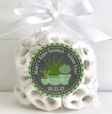 Desert baby shower thank-you sticker in green and gray tones