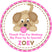 Dog themed birthday sticker with cute girls pink puppy design